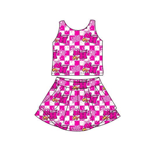 Preorder (moq 8)Baby Girls Pink Bows Eagle team Top Skirt Skort Sets