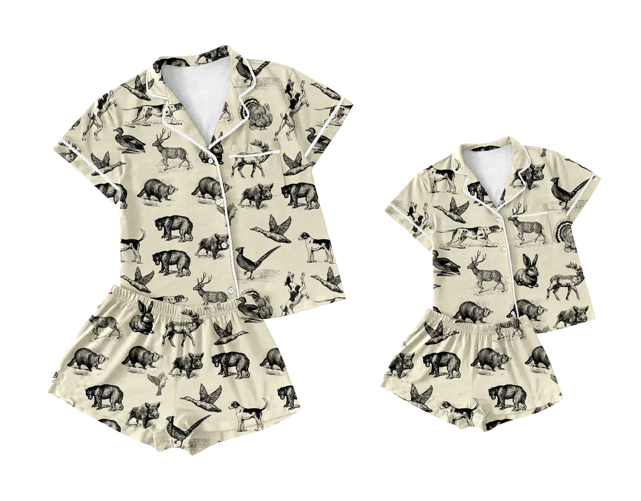 Preorder (moq 5 each) Family Women Baby Kids Animals Buttons Top Shorts Pajamas Clothing Sets