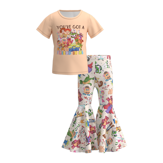 Baby Girls Toys Cartoon Shirt Bell Bottom Pants Outfits Sets Preorder(moq 5)