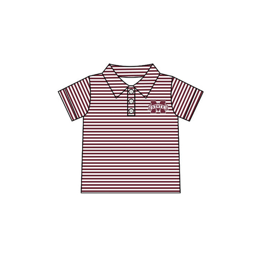 Preorder moq 5 Baby Boys Short Sleeve Red Stripe M State Team Button Polo Shirt Top