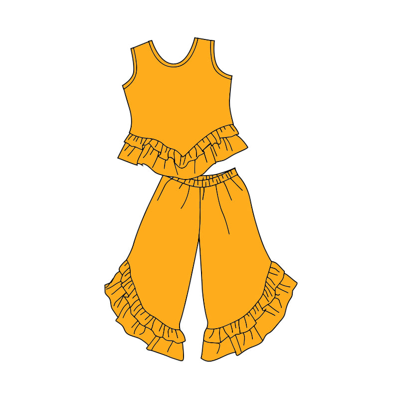 Baby Girls Mustard Sleeveless Top Ruffle Bell Pants Clothing Sets Preorder(moq 5)