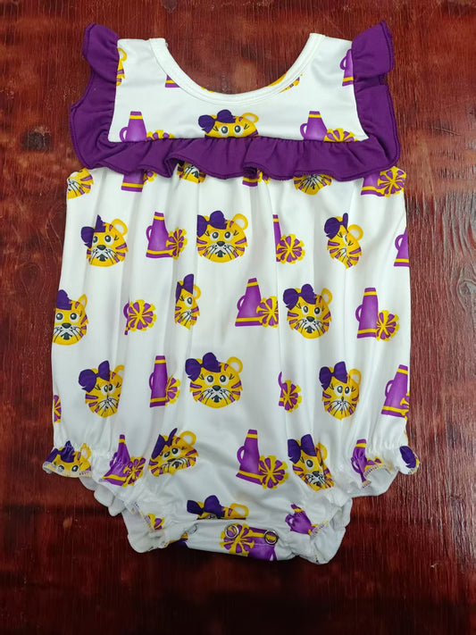 Preorder moq 5 Baby Girls Sleeveless Tigers Cheer Ruffle Rompers