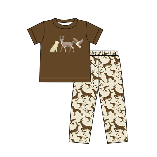 Baby Boys Ducks Hunting Short Sleeve Shirt Pants Clothes Sets Preorder(moq 5)