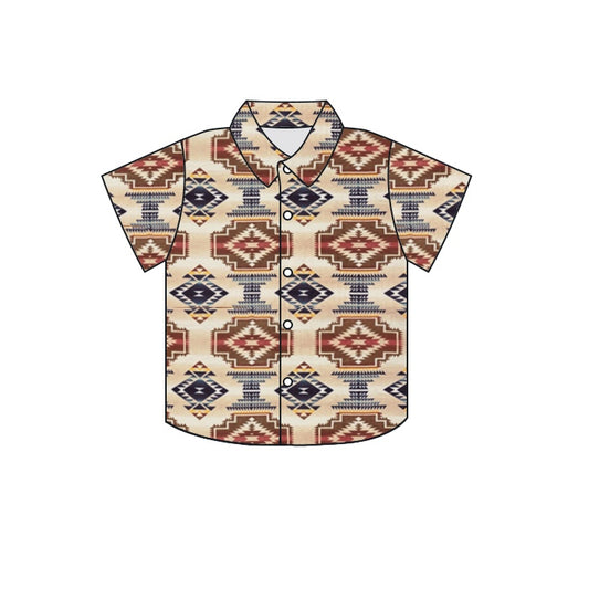 Baby Boys Western Aztec Buttons Short Sleeve Tee Shirts Tops preorder(moq 5)