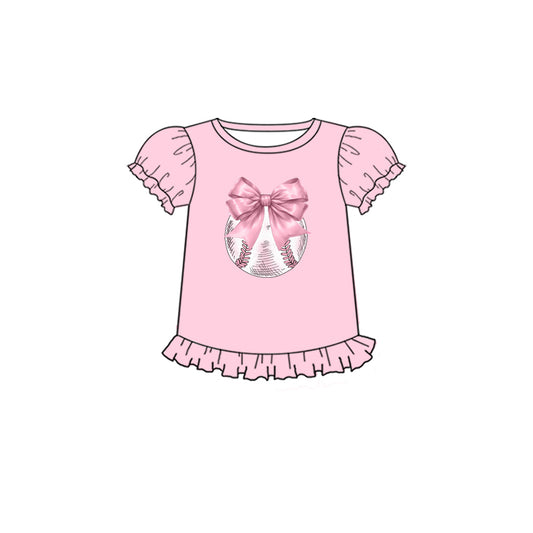 Preorder(moq 5)Baby Girls Pink Baseball Bows Short Sleeve Tee Shirts Tops