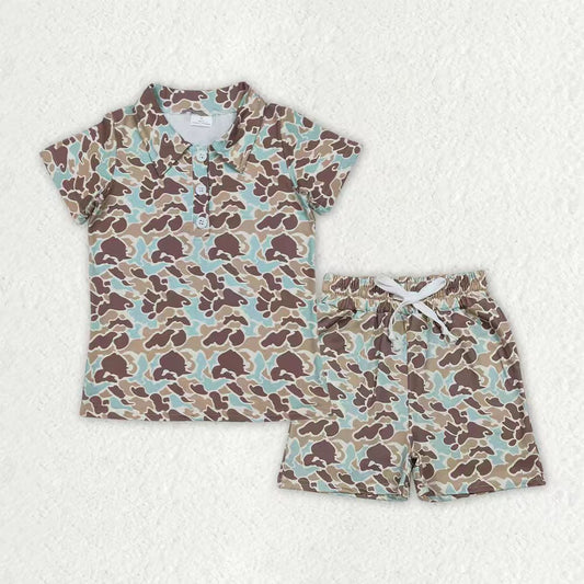 Baby Boys Southern Green Camo Buttons Polo Pockets Shorts Clothes Sets