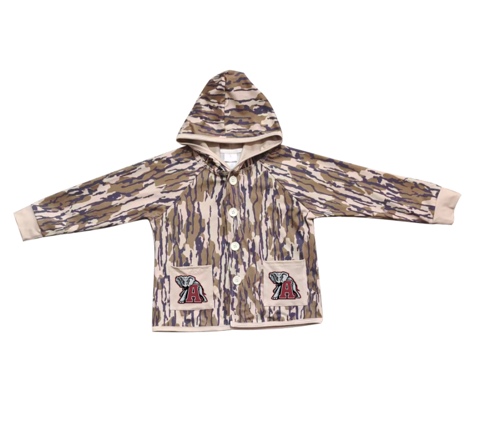Preorder (moq 5)Baby Boys Olive Camo A Elephants Pockets Team Button Hoodie Jackets Top