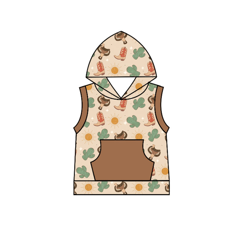 Preorder (moq 5)Baby Boys Western Boots Cactus Hooded Pocket Tops