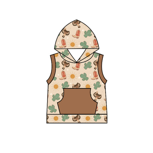 Preorder (moq 5)Baby Boys Western Boots Cactus Hooded Pocket Tops