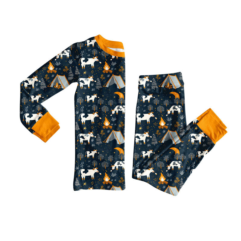 Preorder (moq 5)Baby Boys Cows Fire Adventure Top Pants Western Pajamas Sets