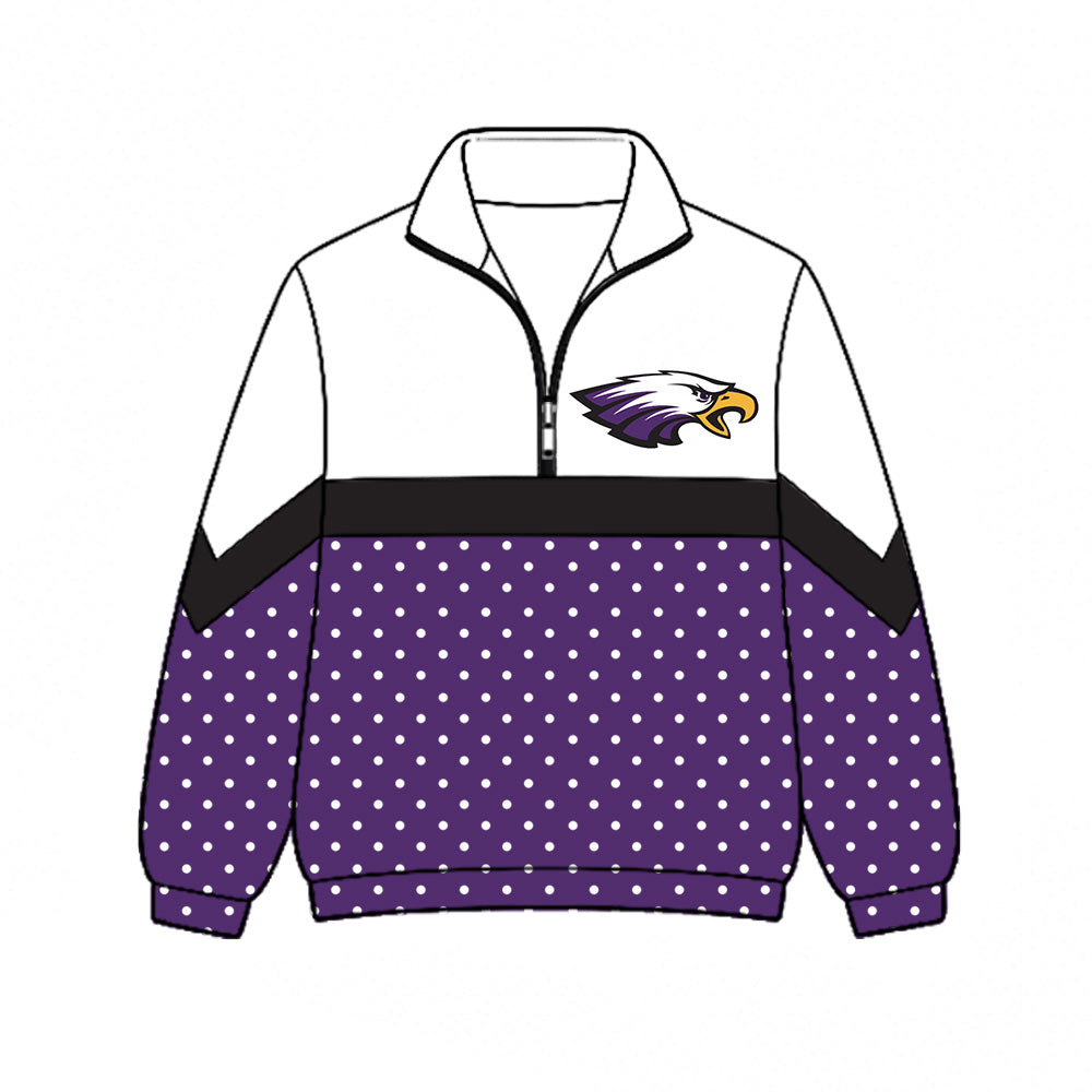 Preorder (moq 5)Baby Boys Purple Polka Dots Eagles Team Zip Pullovers Top