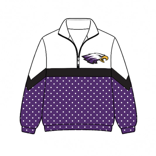 Preorder (moq 5)Baby Boys Purple Polka Dots Eagles Team Zip Pullovers Top
