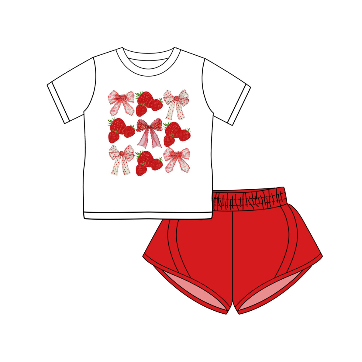 Preorder (moq 5)Baby Girls Short Sleeves Bows Strawberry Top Red Yoga Short Set
