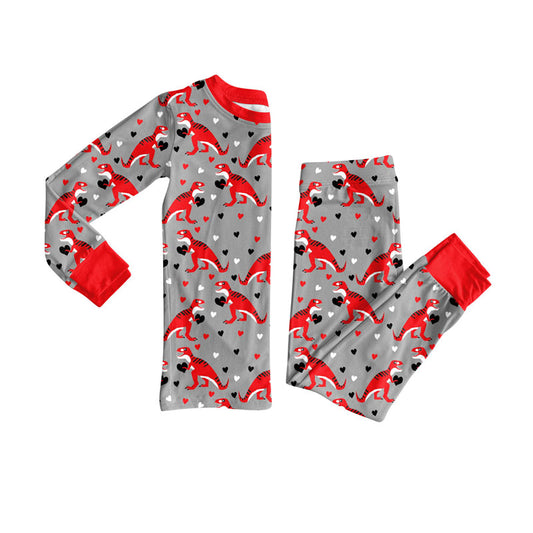 Preorder (moq 20)Baby Boys Bamboo Hearts Dinosaurs Valentines Pajamas Sets