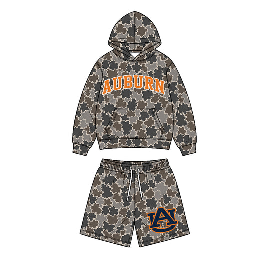 Preorder (moq 5) Baby Boys Auburn Camo Pockets Hoodie Shorts Team Clothes Sets