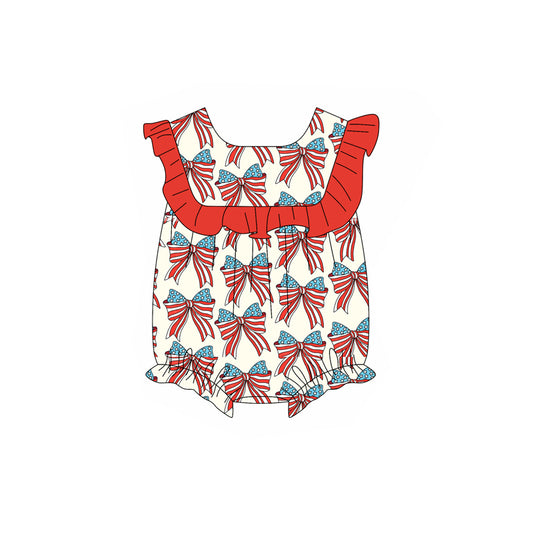 Preorder(moq 5)Baby Infant Girls 4th Of July Bows Ruffles Rompers