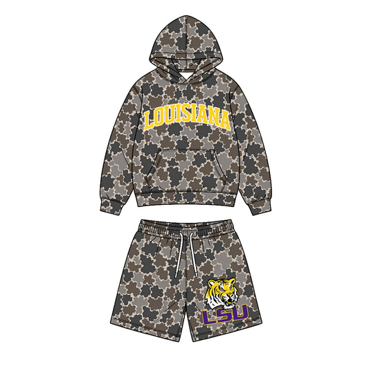 Preorder (moq 5) Baby Boys Louisiana Camo Pockets Hoodie Shorts Team Clothes Sets