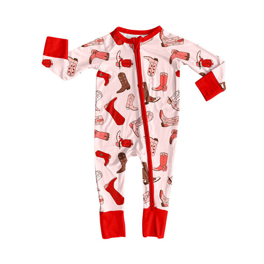 Preorder (moq 8)Baby Girls Hearts Boots Plaid Zipper Footie Rompers