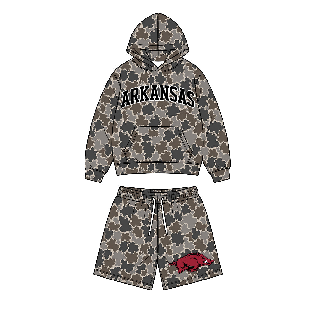 Preorder (moq 5) Baby Boys Arkansas Camo Pockets Hoodie Shorts Team Clothes Sets