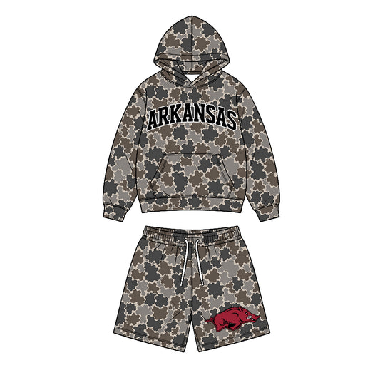 Preorder (moq 5) Baby Boys Arkansas Camo Pockets Hoodie Shorts Team Clothes Sets