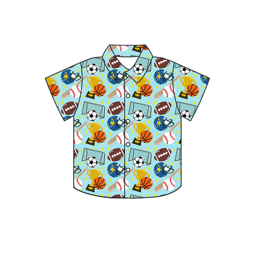Preorder (moq 5)Baby Boys Short Sleeve Balls Team Button Shirts Top