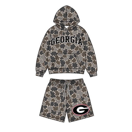 Preorder (moq 5) Baby Boys Georgia Camo Pockets Hoodie Shorts Team Clothes Sets