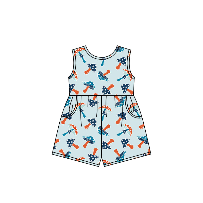 Preorder (moq 5)Baby Girls Mashroom Shorts Summer Jumpsuits