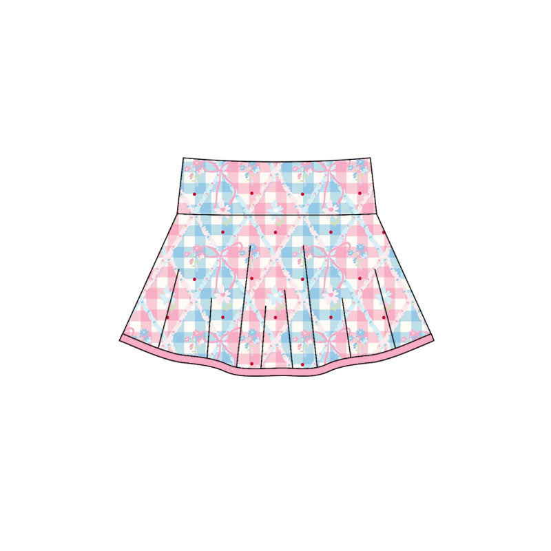 Preorder(moq 5) Baby Girls Bows Flowers Checked Pleated Skirt Shorts Bottom