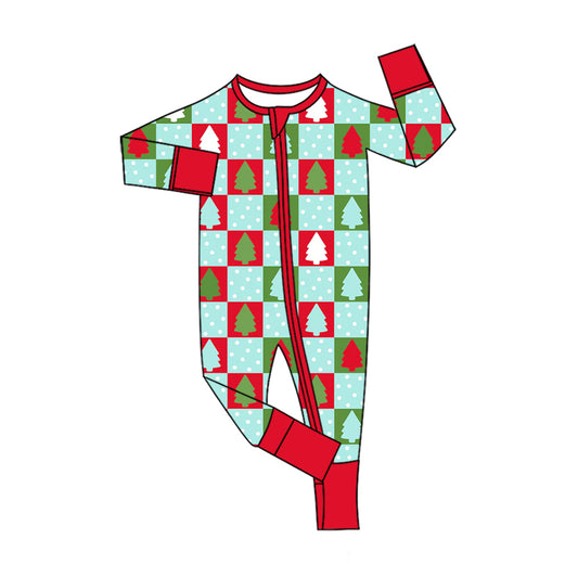 Preorder (moq 5)Baby Girls Polka Dots Trees Christmas Two Way Zip Convertible Rompers