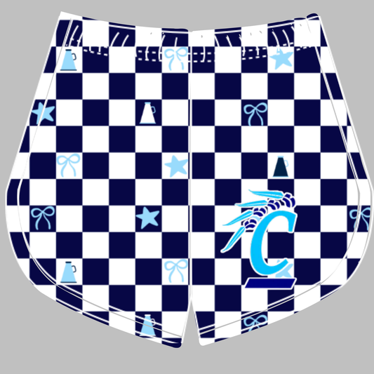 Preorder (moq 5)Baby Girls White Navy Checked C Indians Cheer Team Shorts Bottoms