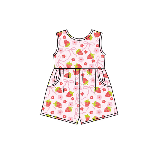 Preorder (moq 5)Baby Girls Pink Strawberry Shorts Pockets Jumpsuits