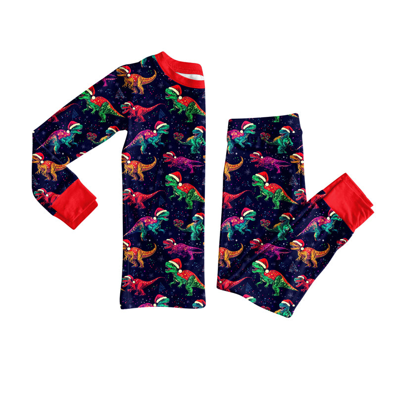 Preorder (moq 20)Baby Boys Bamboo Hats Dinosaurs Christmas Pajamas Sets