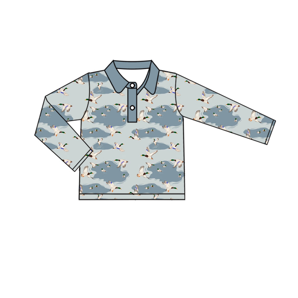 Preorder (moq 5)Baby Boys Long Sleeve Lakes Ducks Hunting Button Shirts Top