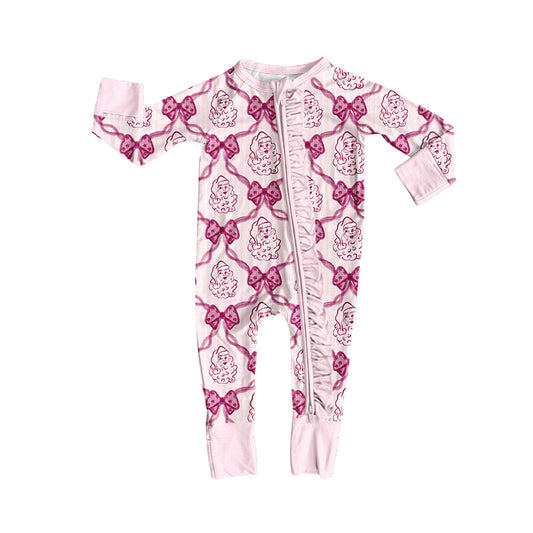 Preorder (moq 5)Baby Girls Santa Bows Checked Christmas Two Way Ruffle Zip Convertible Rompers