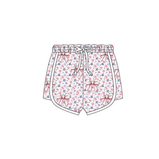 Preorder (moq 5)Baby Girls Red Blue Stars Bows 4th of July Shorts Bottom