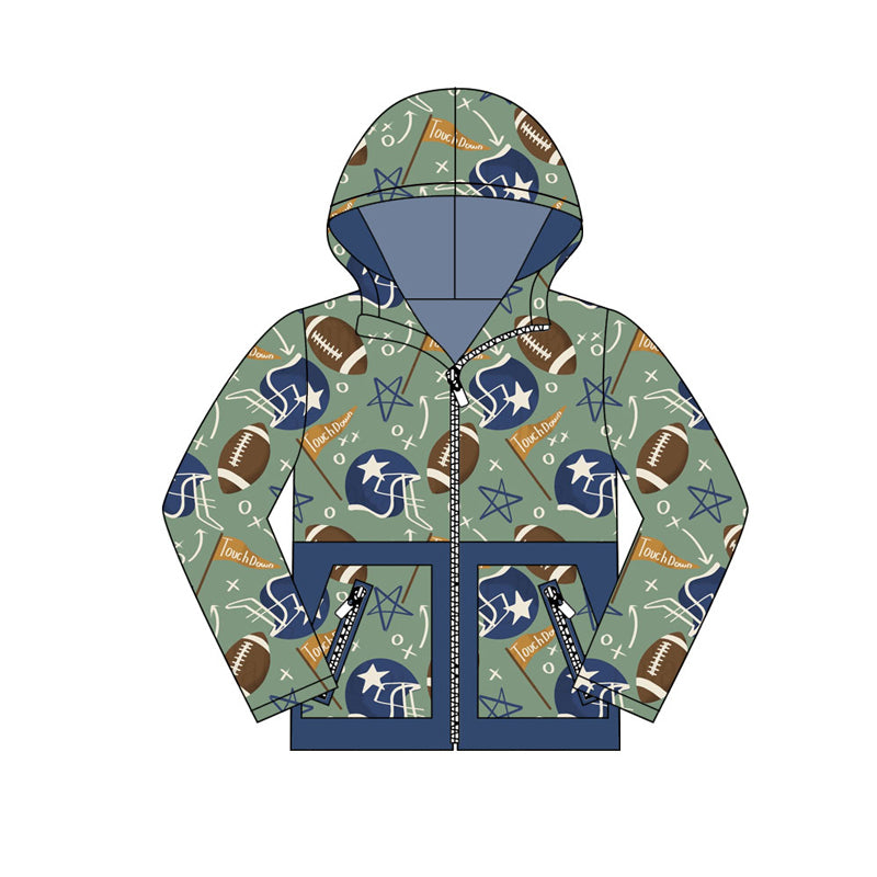 Preorder (moq 5)Baby Boys Footballs Touch Down Pocket Zipper Team Hoodies Top