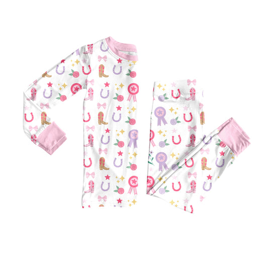 Preorder(moq 5) Baby Girls Western Rodeo Stars Bows Top Pants Lounge Wear Pajamas Sets