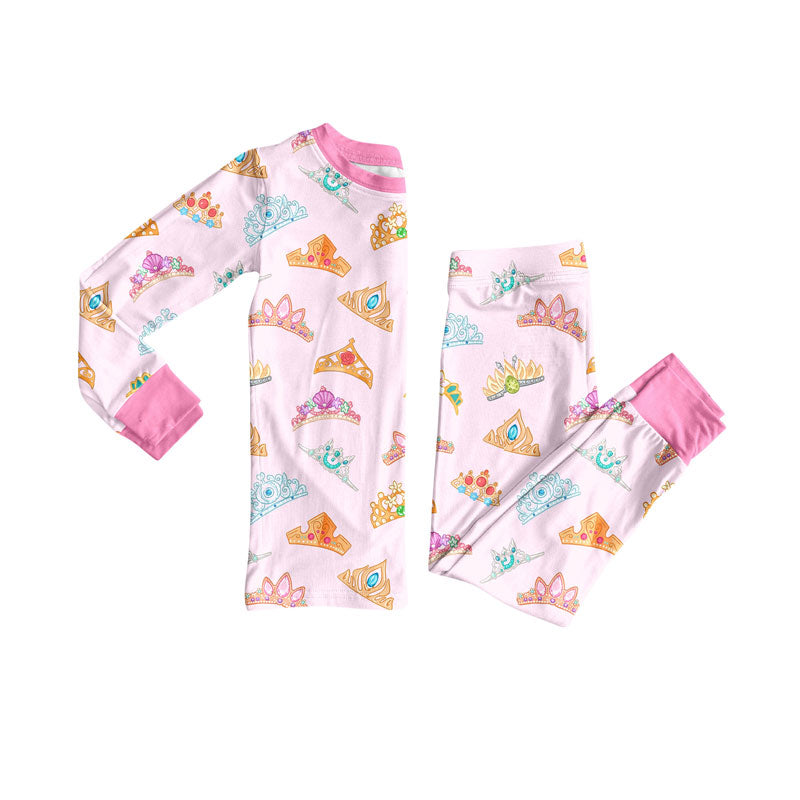 Preorder (moq 5)Baby Girls Colorful Crowns Top Pants Pajamas Sets