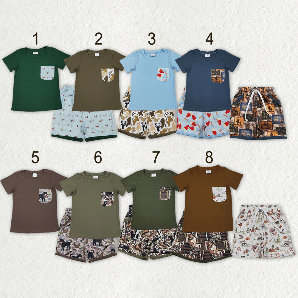 Sibling Baby Boys Short Sleeve Shirts Top Pockets Shorts Clothes Sets