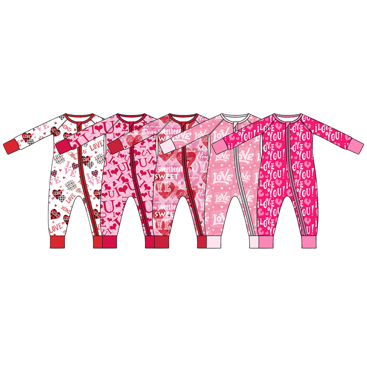 Preorder (moq 5) Baby Girl Clothes Valentine I Love You Bold Letter Heart Print Long Sleeve Zipper Romper