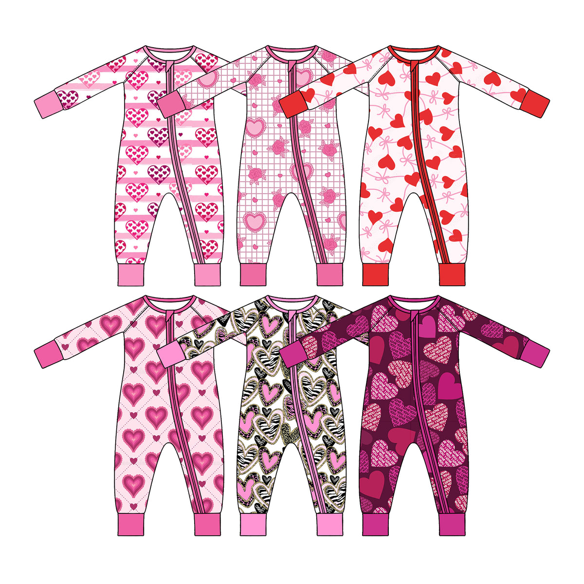 Preorder (moq 5) Baby Girl Clothes Valentine Grid Rose Lace Heart Print Long Sleeve Zipper Romper