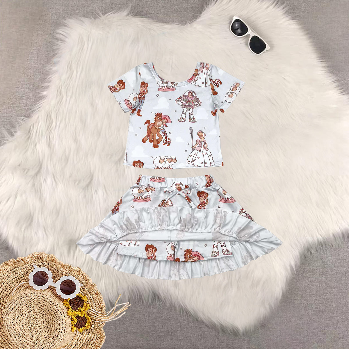 Sibling Baby Kids Cartoon Donkey Stars Top Skirts Sets Pullovers Top