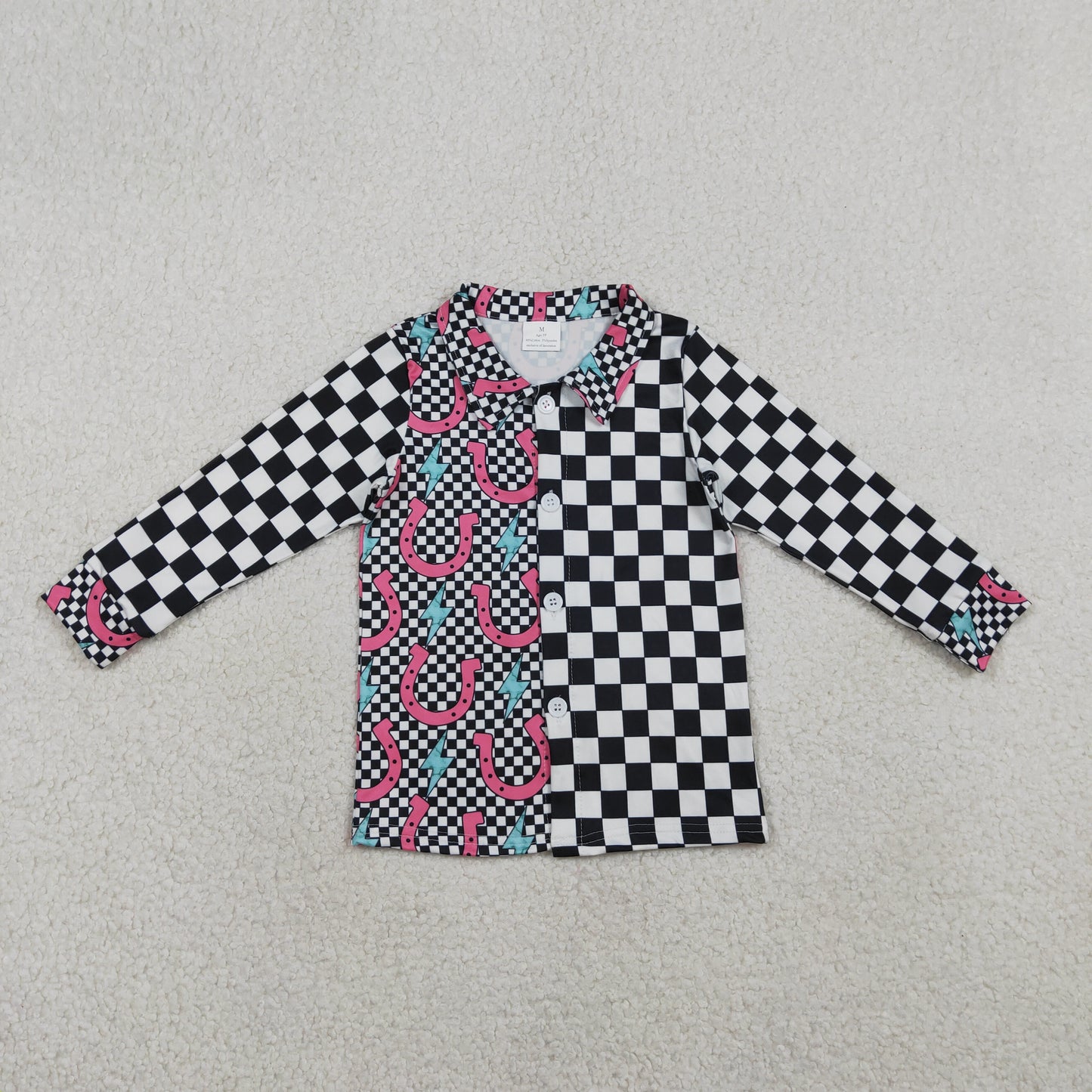 Baby Girls Shoes Lightnings Black Checked Western Button Shirts Top