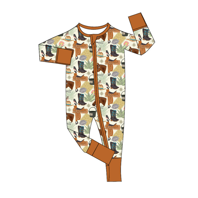 Baby Infant Boys Western Boots Zip Rompers preorder(moq 5)