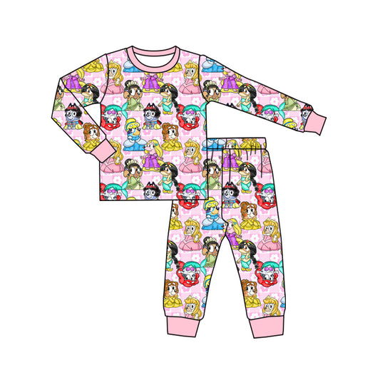 Baby Girls Pink Dog Princess Tee Shirt Top Pants Pajamas Clothes Sets Preorder(moq 5)