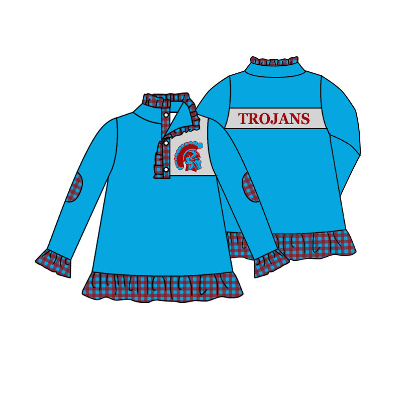 Team Baby Girls Long Sleeve Trojans Buttons Pullover Shirt Tops preorder(moq 5)