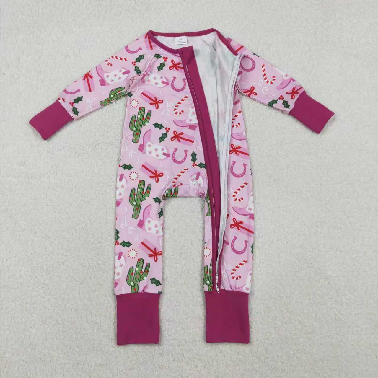 Sibling Baby Girls Boots Cactus Western Christmas Pants Pajamas Sets Zipper Rompers