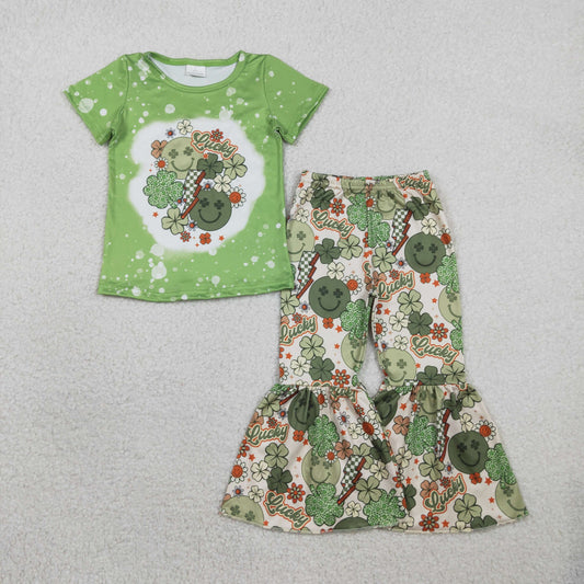 Baby Girls Smile Clovers Shirt Top Bell Pants St Patrick Clothes Sets