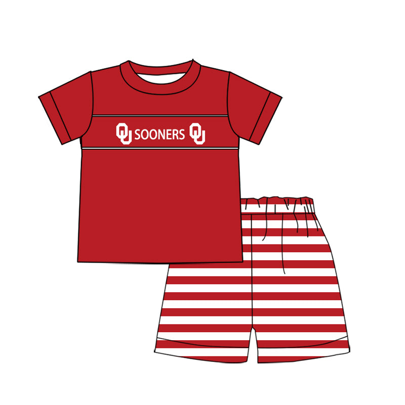 Preorder (moq 5)Baby Boys Oklahoma Sooners Team Tee Top Shorts Clothes Sets