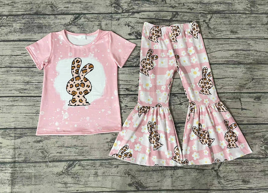 Baby Girls Easter Leopard Rabbit Top Bell Pants Clothes Sets